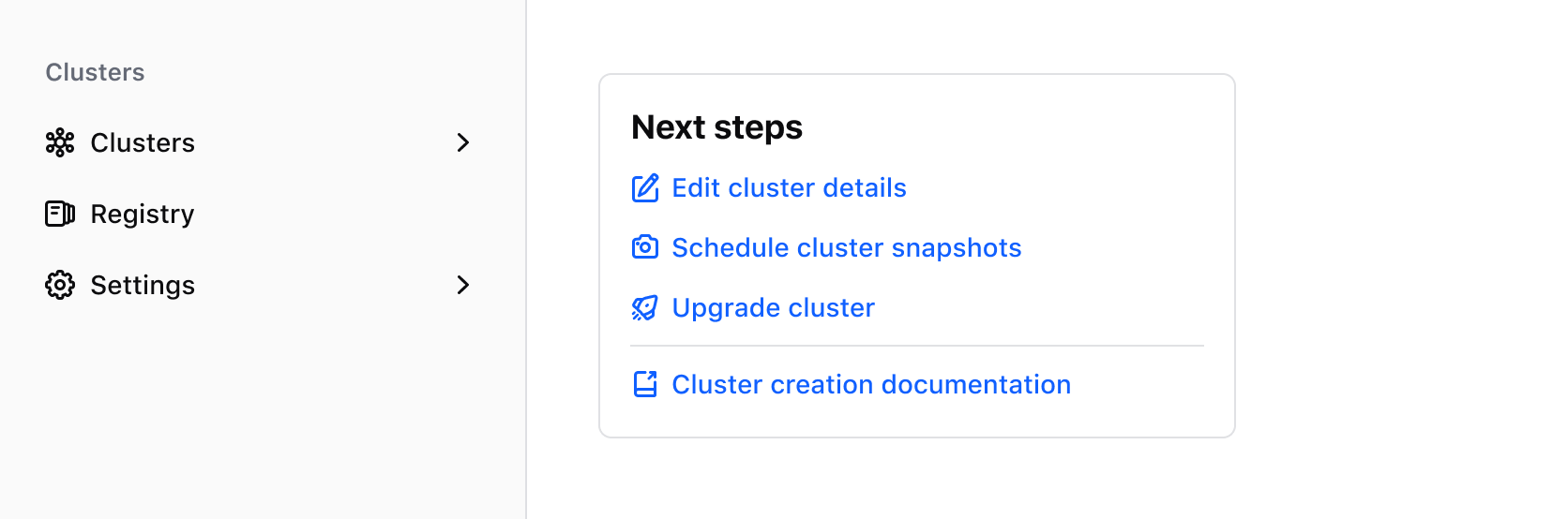 An example of a list item with the hasSubItems property with links directly within the page linking to other parts of the application