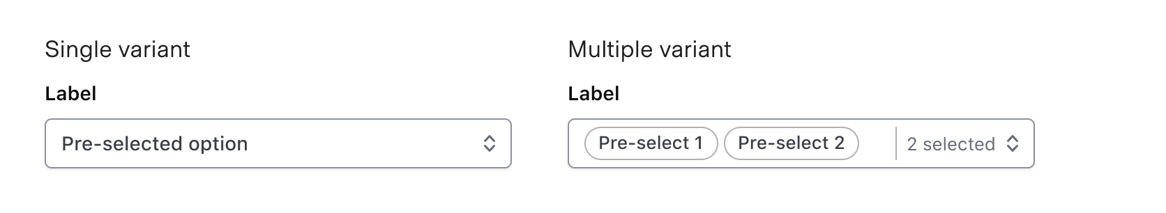 Showing preselected options in both a single and multiple variant. This helps show something has been preselected previously and the user can update their options