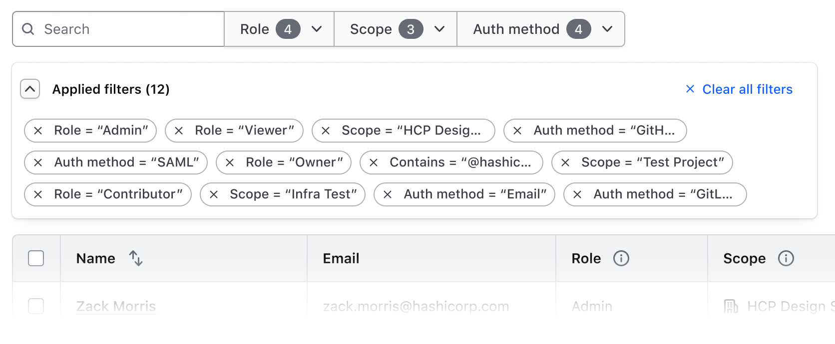 Intermediate example of applied filters within an open Accordion